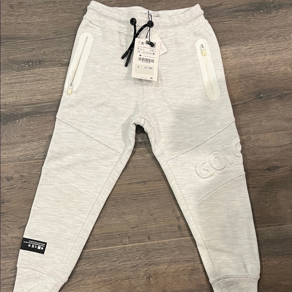 Zara Boys Light Gray Sweatpants with Zipper Pockets